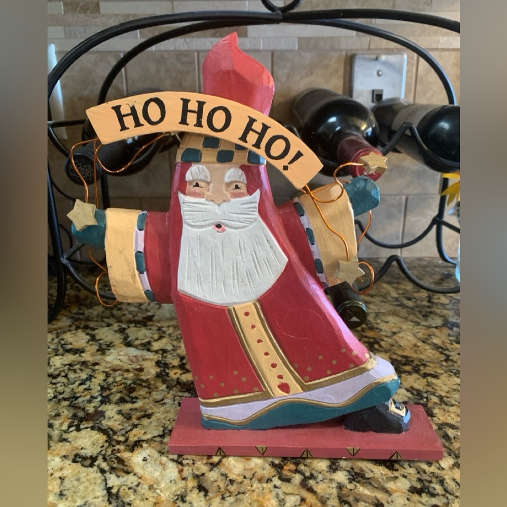 Vintage Wooden Carved Santa Decor
